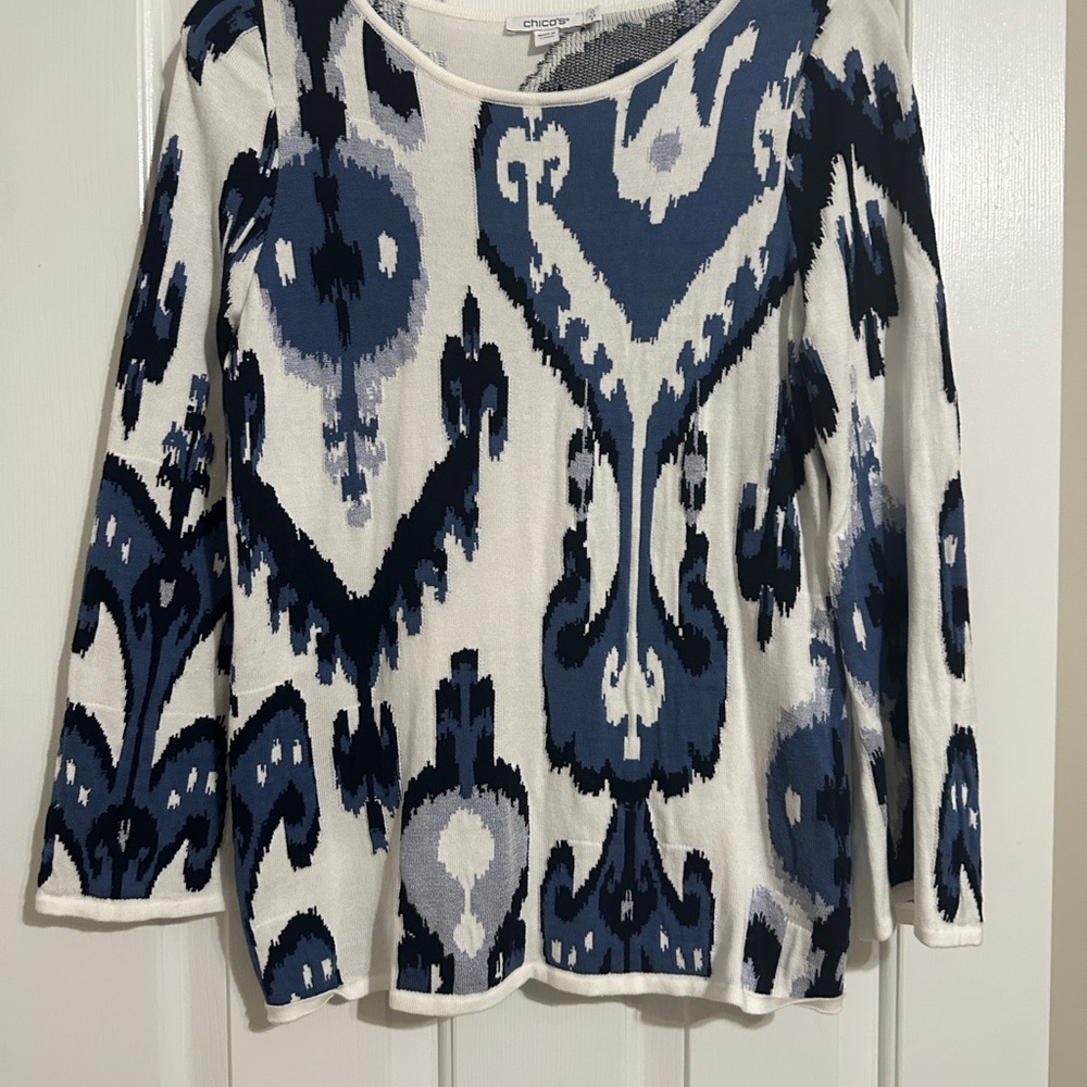 Chico's Blue and White Patterned Blouse